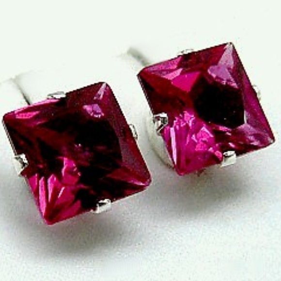 1.0 ctw Princess solitaire ruby earrings - Picture 2 of 5